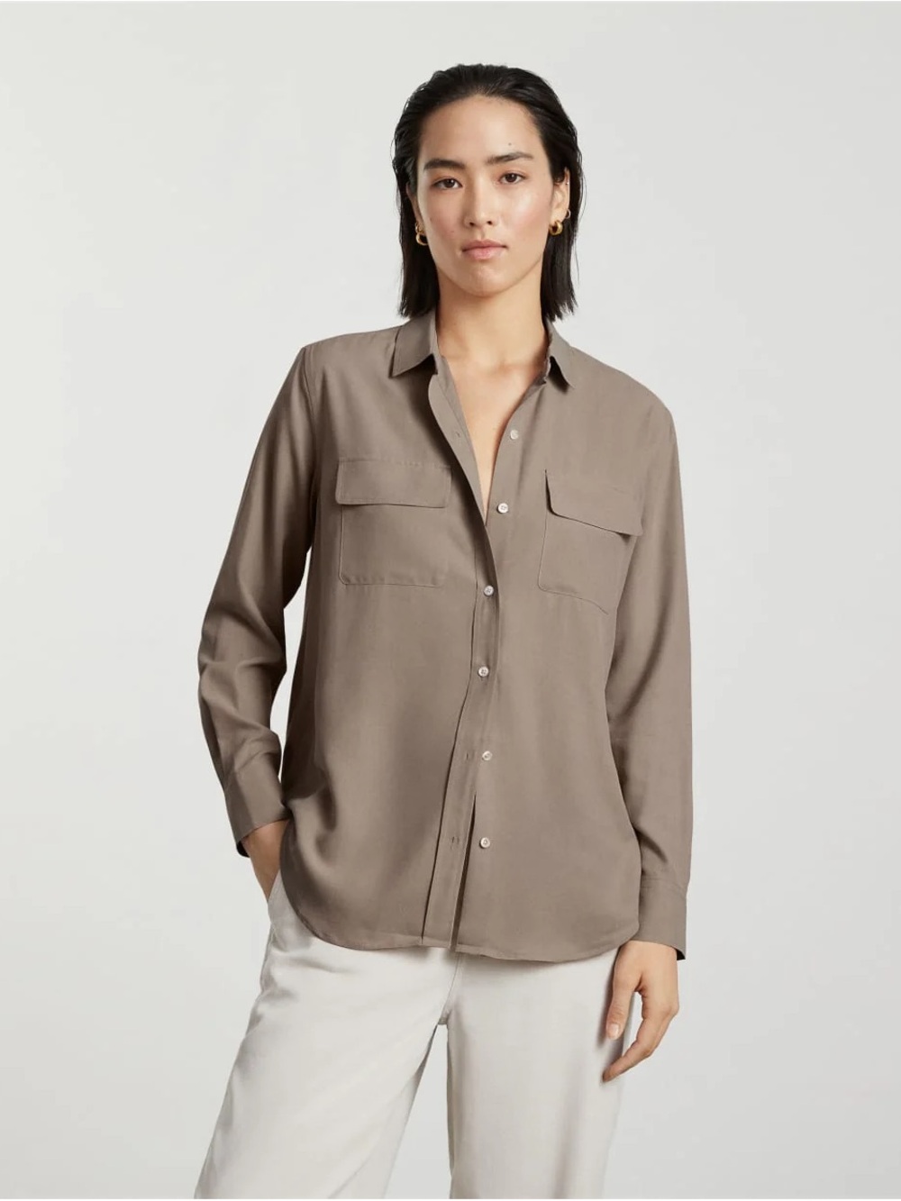 Everlane Button-Up Shirt in Taupe Beige